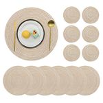 Pauwer Woven Table Placemats and Coaster sets 6, Round Cotton Dinner Table Mats Anti Slip Heat Resistant Place Mats Easy Clean