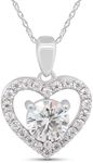 SAVEARTH DIAMONDS 1 1/4 ct. t.w Center 6.5MM Round Cut Lab Created Moissanite Diamond Halo Heart Pendant Necklace In 14K Gold Over Sterling Silver With 18" Chain (G-H Color, VVS1 Clarity, 1.25 Cttw), Moissanite