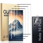 3+2 Pack Galaxy Note 10 Plus Tempered Glass with Camera Lens Protector,9H Hardness,3D Curved,Clear Screen,Supports Fingerprint unlocking,Suitable for Samsung Galaxy Note 10 Plus Screen Protector 6.8