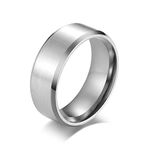 Banemi Cool Rings Men, Matte Brushed Titanium Steel Silver Mens Wedding Bands Size L 1/2