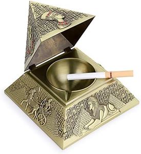 BSTKEY Cenicero vintage a prueba de viento con tapas - cenicero de mesa de diseño piramidal, boquilla para uso interior y exterior, decoración retro de hogar u oficina, bronce verde