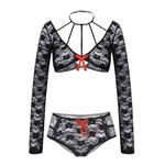 Psychovest Women's Sexy Lace Criss Cross Bra and Panty Lingerie Set Free Size (Black)