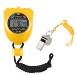 Vicloon Sport Stopwatch Timer, Professional Digital Sport Timer with Stainless Steel Whistle, Large LCD Display Suitable for Football, Basketball, Running, Swimming, Fitness and More (Yellow)