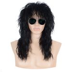 VGbeaty 70s 80s Rocker Mullet Wig Long Wave Black Adult Men Wig Halloween Cosplay Costume Anime Wig