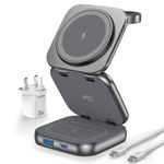 AC Island 5 in 1 Wireless Charging Station, Foldable Mag-Safe Charger Stand, Travel Wireless Charger for iPhone 16/15/14/13/12 Series, Apple Watch S1-9/Ultra 2, for Airpods 3/2/Pro (Grey)