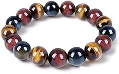 Enjoy Risingsun Tiger Eye Bracelet,Relax Anxiety Crystal Beaded Triple Protection Jewelry Bead Stone Chakra Gemstones Bracelets for women men, 10mm, 12mm, 14mm, Tiger Eye Stone, tiger eye