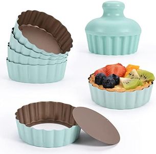 CGGYYZ Mini Round Tart Pan with Removable Bottom, Nonstick Mini Pie Pans for Baking, Carbon Steel Quiche Pan Set for Cupcake Muffin Cakes and Desserts, Including 6 Tart Pan and 1 Tart Tamper (Green)