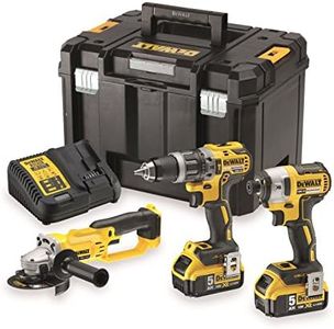 DEWALT - Kit 3 outils Perceuse Visseuse à percussion, Meuleuse et Visseuse à chocs, 2x 5Ah batterie, 18V, DCK383P2T-QW