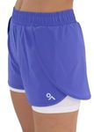 GYMCO | 2 in 1 women's short for athletic (Gym, Workout, Training, Running, Yoga), Purple/White, M Petite