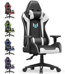 bigzzia Gaming Chair Office Chair,155 Degree PU Leather Ergonomic Office Chair with Lumbar Cushion&Headrest&Fixed Armrest,Gaming Chair Gaming Seat Adult Young Boy Girl (White)