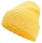 IHAUIUE Solid Color Beanie Hat Knitted Cuffed Skull Cap Double Layer Winter Watch Hats for Women, Men, Yellow, One Size-Large