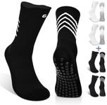 Gogogoal Anti-slip Football Soccer Socks Men Youth Non-slip Sports Crew Trainer Grip Socks for Soccer Rugby 8-11 White+Black1 L 4 Pair