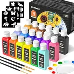 Fabric Paint, Shuttle Art 18 Colors Permanent Soft Fabric Paint in Bottles (60ml/2oz) with Brushes, Palette, Stencils, Non-Toxic Textile Paint for T-shirts, Shoes, Jeans, Bags, DIY Projects&Art Crafts