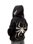 Obenie Y2k Spider Print Hoodies Hip Hop Zipper Long Sleeve Jacket Coats Harajuku Casual Loose Hooded Sweatshirt, Black, Large