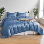 LINENWALAS Bamboo Duvet Cover Set with Fitted Sheet Double Size Natural Bamboo Core Bedding Set 4 Pcs Soft Cooling Bedding Set Perfect for Hair & Skin (Double/Bahamas Blue)