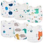 WATINC 6Pcs Cotton Baby Bib Absorbent Baby Teeth Drooling Bibs Soft 6 Layers Organic Cotton Adjustable Snaps Stain Resistant Clothes for Baby Boys and Girls Bath Birthday Gifts, 0-12 Months