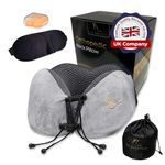 YH Bisdhup Travel Neck Pillow with 2-Belts Design Memory Foam neck Cushion, flight Pillow with Washable Covers, Airplane Pillow with Blindfold, Ear Sealant, and Small Storage Bag Pillow Gray