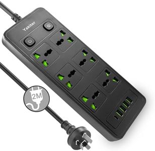 Yakiter 11 in 1 Universal Power Strip with USB, Extension 2M Cord with 6 Wide AC Outlets and 5 USB Ports, 110-240v, Max 4000w, Wall Mount International Plug Extender for Overseas Travel Work (2M)