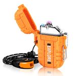 Plasma Lighter Waterproof Arc Lighter Windproof USB Electric Lighter Rechargeable with Emergency Whistle for Hiking,Camping,Adventure,Survival&Tactical(Orange)