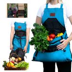 Grace & August Gardening apron with pockets for women & men - Strong Canvas - Garden harvest pouch & cross back straps (Coriander)