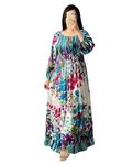 Cigain Floral Maxi Printed Rayon Full Sleeves Bobbin One Piece fit and Flare Dress tie dye Pattern Comfy Night Wear Gown for Women Multi-Colour (in, Alpha, L, Plus, Plus Size, Sea Green)