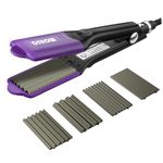 Hair Crimper for Women with 4 Interchangeable Plates, DSHOW Crimper Hair Iron Volumizing Flufft Hairstyle Crimping Iron for Hair with 5 Heat Settings & 60 Min Auto Off (Purple)