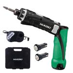 Hikoki Db3Dl2Slz - Cordless Driver Drill With Spindle Lock Mechanism,3.6Volts,With 6.35Mm Hex Bit Shank,600 Rpm & 2.9 Nm Tightening Torque,0.45 Kg,2 Batteries,Charger,Driver Bit & Carry Case - Green