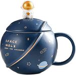 Parssufy Coffee Mug Gift Items 3D Creative Astronaut Universe Planet Coffee Mug With Lid Spoon Ceramic Coffee Mugs For Birthday Anniversary Gift (Blue), 450 ML