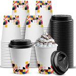 Charmount [100 Pack 12 oz Disposable Coffee Cups with Lids,to Go Thickened Paper Cups for Beverage Coffee Tea Hot Chocolate