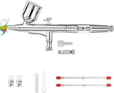 Airbrush Kit 0.3 mm Airbrush Gun Dual-Action Gravity Feed Kit, 1/2 & 1/4 OZ Fluid Cup, 0.2 mm & 0.5 mm Nozzles Needles Air Caps for Nail Art Painting Makeup Cake