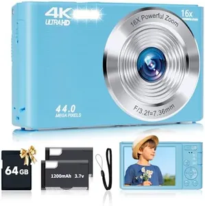 SMARTKLIK Digital Camera for Teens, FHD 4K 44MP with 64GB SD Card, 16X Digital Zoom, Compact Point Shoot Camera Blue