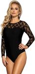 Womens Sexy Bodysuits Elegant Lace Black Bodysuit Mesh Long Sleeve Leotard Ladies Going Out Tops Bodysuit Jumpsuit Clubwear Tops