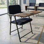 MRC Multipurpose Folding Study Chair with Large Wood-Finish Writing Pad - Ergonomic Padded Seat,Space-Saving Design for Educational & Office Use (Black)
