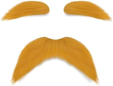 Shzbtdo Ginger Yellow Mustache and Eyebrows, Funny Cosplay Costume Accessories, Reusable Self Adhesive Fake Beard Mustaches Bushy Eyebrows for Dressup Day Halloween Party Favors Men Women