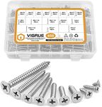 VIGRUE 450Pcs Stainless Steel Wood Screws Set #4#6#8#10#12 Phillips Flat Head Sheet Metal Screw Self Tapping Screws Assortment Kit, Length 1/4" to 2"