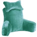 COOZLY Backrest Cushion|Reading Pillow|Bed Rest Pillow with Detachable Neck Roll & Arms for Sitting in Bed|Back Pillows for Reading/Watching TV/Gaming/Relaxing (Velvet-Sea Green)