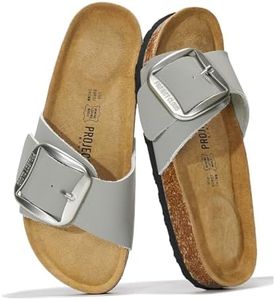 Project Cloud Genuine Leather Sandals Summer Beach Essentials - Flip Flops & Slides with Memory Foam Insole Womens Sandals Comfortable Women Footwear (Mykonos, Grey, 6.5)