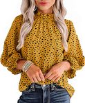 Avanova Women's Leopard Printed Ruffle Hem Long Sleeve Mock Neck Blouses Top, Leopard Yellow, XX-Large