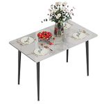 Kitchen Dining Table Marble Tabletop: Rectangular 120cm Contemporary Sintered Stone White Pattern High Gloss Marble Effect Top Dinner Tables 4 Seater with Tapered Metal Legs for Home Restaurant