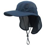 Sun Hat Men & Women UPF 50+ Mesh Summer Protection Outdoor UV Cap with Neck Flap Breathable Packable Hunting Fishing Beach Hat Dark Blue