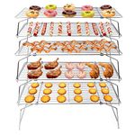 TeamFar Cooling Rack, 5-Tiers Stainless Steel Baking Cooling Wire Rack for Baking Roasting Cooking, Healthy & Firmly Weld, Stackable & Collapsible, Dishwasher Safe, 15”x10”