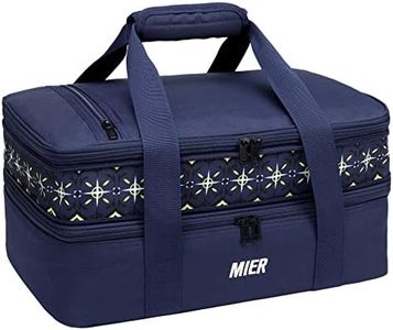 MIER Insulated Double Casserole Carrier Bag for Lasagna Lugger, Potluck Parties, Picnic, Beach, Fits 9 x 13 Inches Baking Dish, Casserole Dish, Expandable, Dark Blue