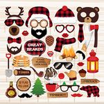 LASLU Lumberjack Photo-Booth Props,44Pack Buffalo Plaid Party Supplies, Flannel Party Photo Props, Selfie Props, Birthday Decoration Accessories on Bamboo Sticks, Assorted Designs