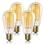 Vintage Incandescent Edison Light Bulbs 60W (4 Pack)- E26/E27 Base 2100K Dimmable Decorative Lightbulbs - ST58 Style Warm Light - Antique Squirrel Filament Vintage Light Bulb for Outdoor and Indoor