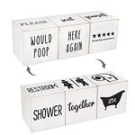 Airrioal Farmhouse Bathroom Decor-Funny Bathroom Signs Decorations,4 Sides Wooden Bathroom Decor for Shelf,Cute Country Rustic Restroom Decor Accessories,2.8"