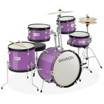 Gammon Percussion 5-Piece Junior Starter Drum Kit with Cymbals, Hardware, Sticks, & Throne - Purple