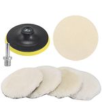 SI FANG 7Pcs 150mm Wool Polishing-Buffing Pads Kit for Car Polisher/Buffer, Hook & Loop Backer Plate Attachment, M14 Thread Drill Adapter, Wool Waxing Polishing Pad and Felt Buffing Wheel 6 Inch