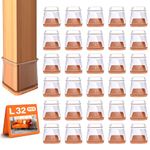 32 Pcs Square Chair Leg Floor Protectors for Hardwood Floors Clear Silicone Covers to Protect Wood Tile Floors Felt Pads Furniture Leg Caps(Fit 26-38mm)