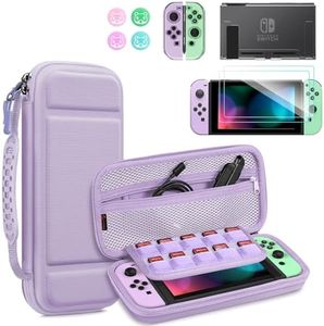 Fintie Switch Accessories Bundle, 10 in 1 Switch (NOT OLED/Lite) Accessories Kit with Nintendo Switch Carrying Case, Clear Cover, Screen Protector and Switch Joy-Con Thumb Grip (purple)