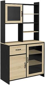 HOMCOM Armoire de Cuisine Buffet Cuisine Meuble de Rangement avec 1 tiroir 3 placards étagères 2 Portes vitrées - 90 x 39 x 177 cm Noir Naturel